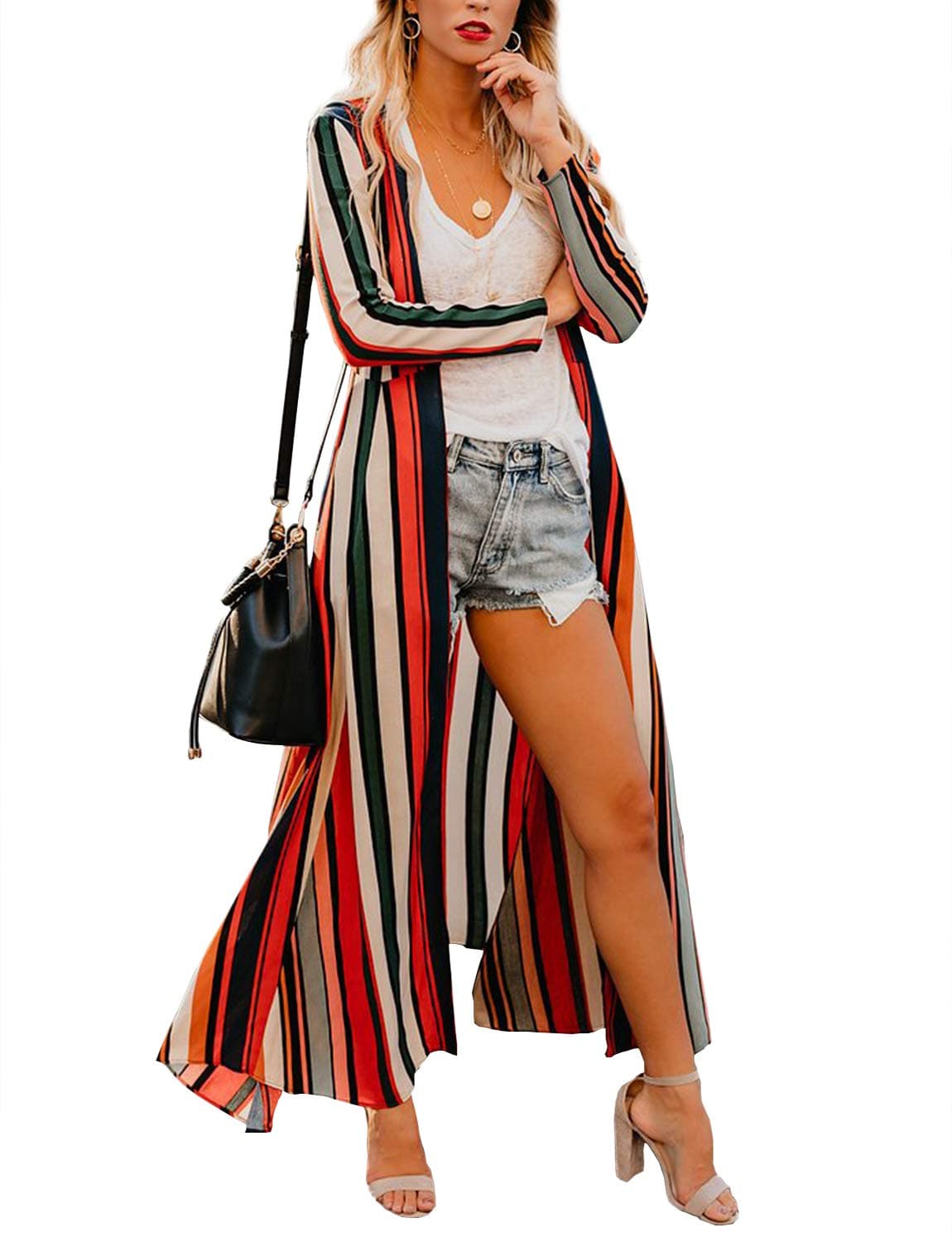 MayBuy Women's Summer Long Flowy Kimono Cardigans Boho Chiffon Floral Beach Cover Up Tops — view 43