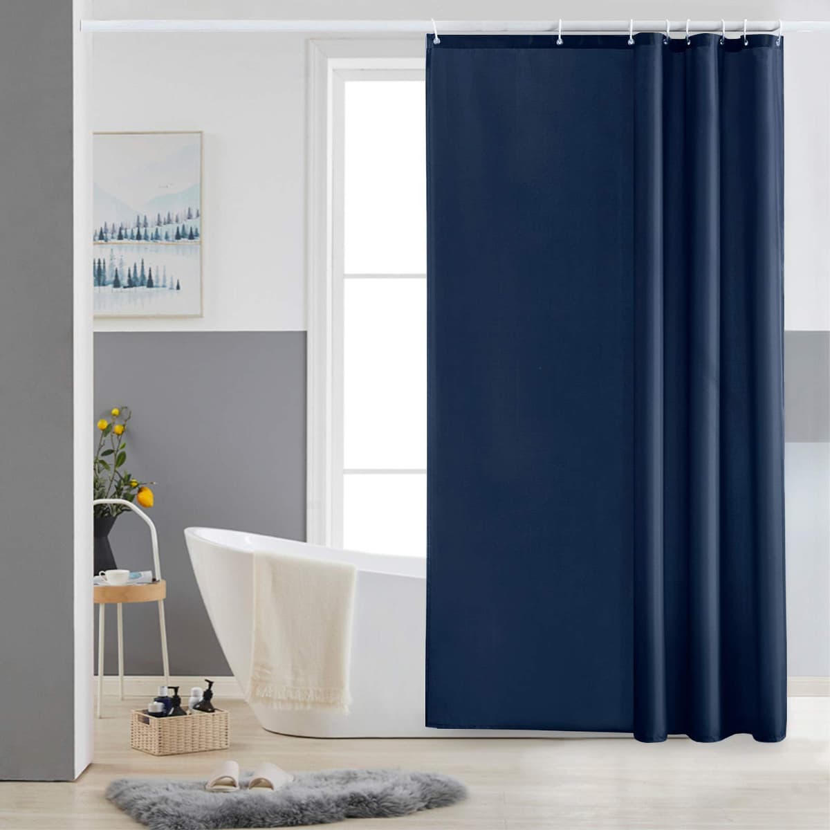 Furlinic Cortina Ducha 200x200cm Antimoho Impermeable Lavable Blanco Tela Poliéster Grandes Cortinas de Baño con 12 Aros de Cortina Ducha. — view 20