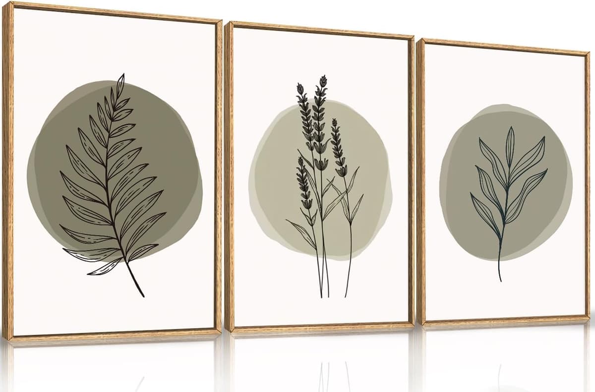 TOARTi Boho Framed Canvas Wall Art Prints, Set of 3 Mid Century Modern Wall Decor, Nature Plants Desert Sun Art Paintings, Bohemian Artwork for Living Room, Bedroom, Dining Room, Office - 12x16 x3 — view 33