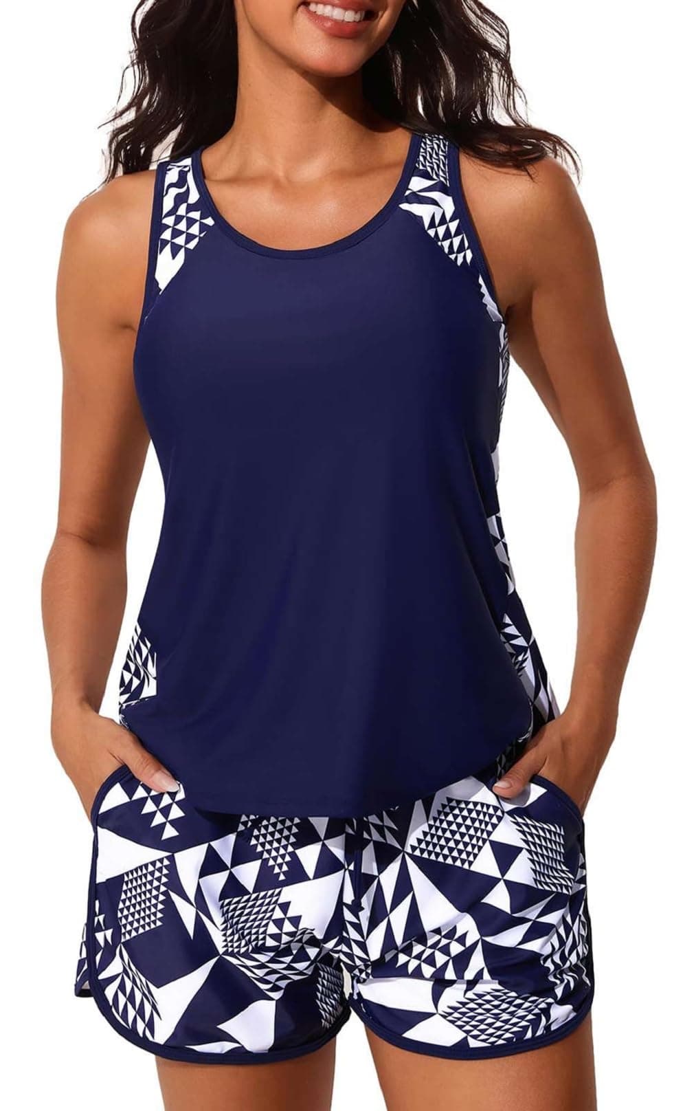 CheChury Tankinis Mujer Tallas Grandes Traje de Baño 2 Piezas Bañador Reductor Vientre Plano Bikini Push Up con Shorts Conjuntos de Tankini Sport Bañadores Dos Piezas Deportivos Mujer Natacion Playa — view 9