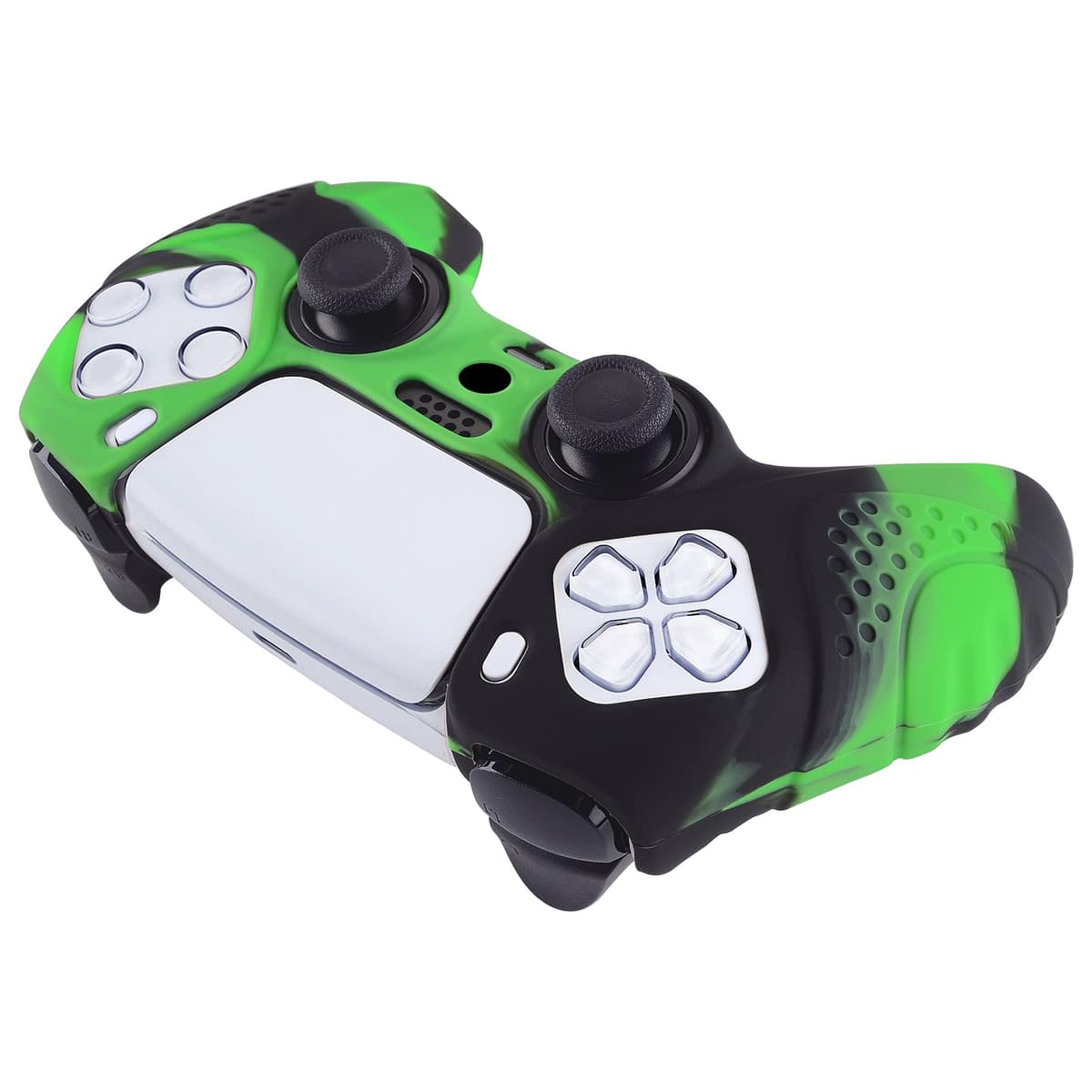eXtremeRate PlayVital Guardian Edition Ergonomic Soft Anti-Slip Controller Silicone Case Cover for ps5, Rubber Protector Skins with Black Joystick Caps for ps5 Controller - Green & Black — view 6