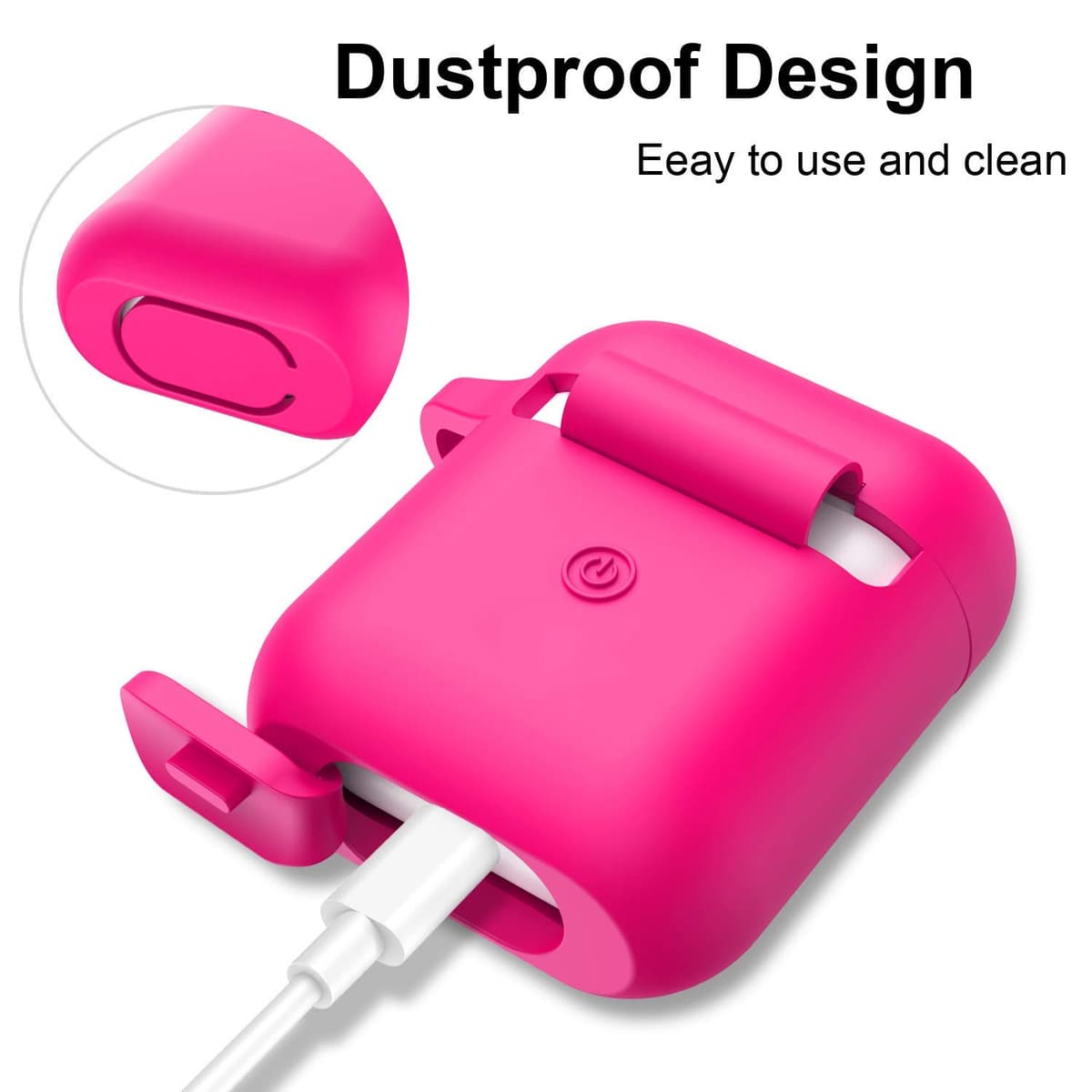 KOKOKA Silicona Compatible con AirPods 2 & 1, Fundas Protectora de Silicona para AirPods 2 & 1, LED Frontal Visible, Funciona con Carga inalámbrica, con Mosquetón, Rosa Roja — view 2