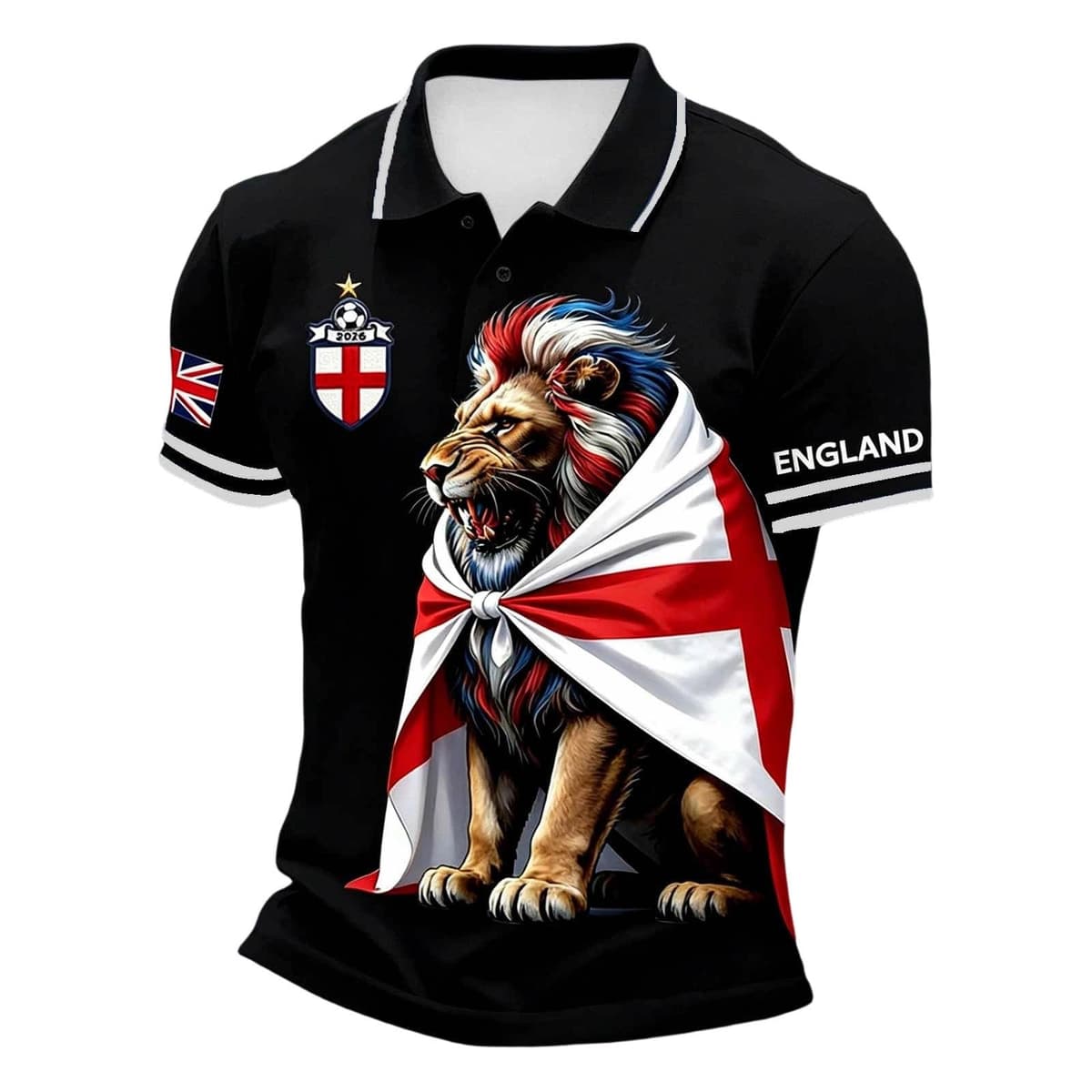 Men's England Football Shirt 2026 World Cup Shirts Polo Clear Printed Tops Mens Soccer Clothing Stretchy Jersey Men Lightweight Poloshirt Breathable Comfortable — view 4
