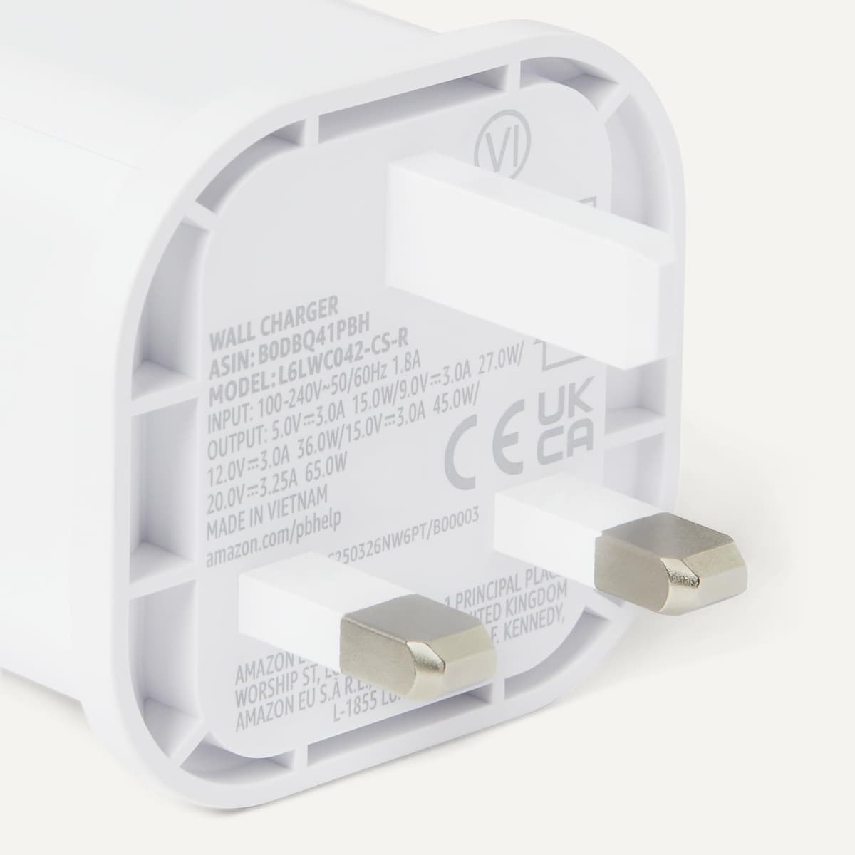 Amazon Basics Fast Charging USB C Nano GaN Wall Charger, 65W 1-Port PD 3.1 for Laptops, Tablets, Phones, White — view 3