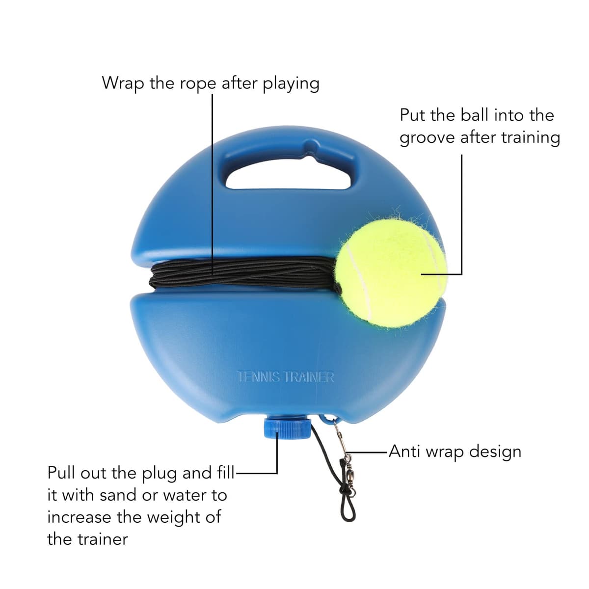 Dispositivo de entrenamiento de tenis autopracticante para principiantes, alta estabilidad, fácil de usar, ligero, cinturón colgante, adecuado para practicar en interiores y — view 4