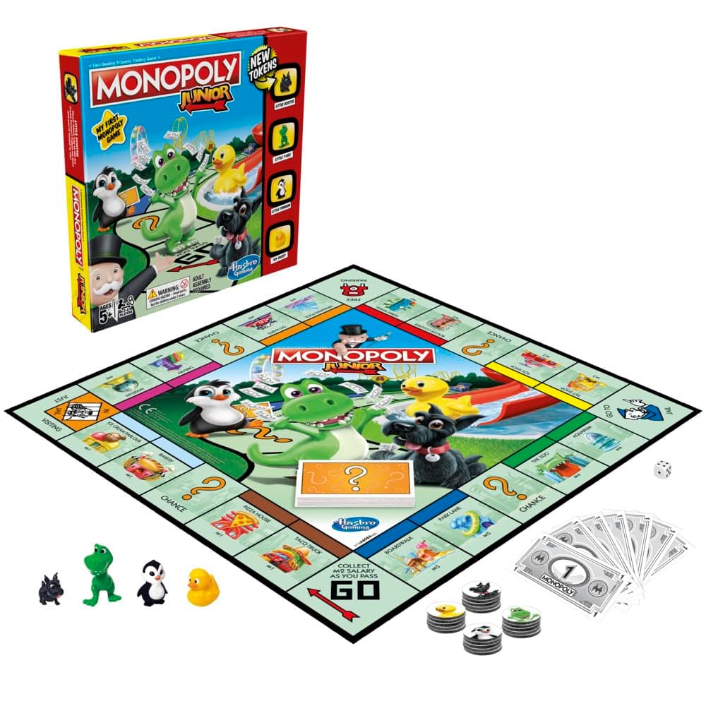 Monopoly Junior Game, Monopoly Board Game for Kids, Family Game for 2-4 Players, Multicolor JUNIOR Single