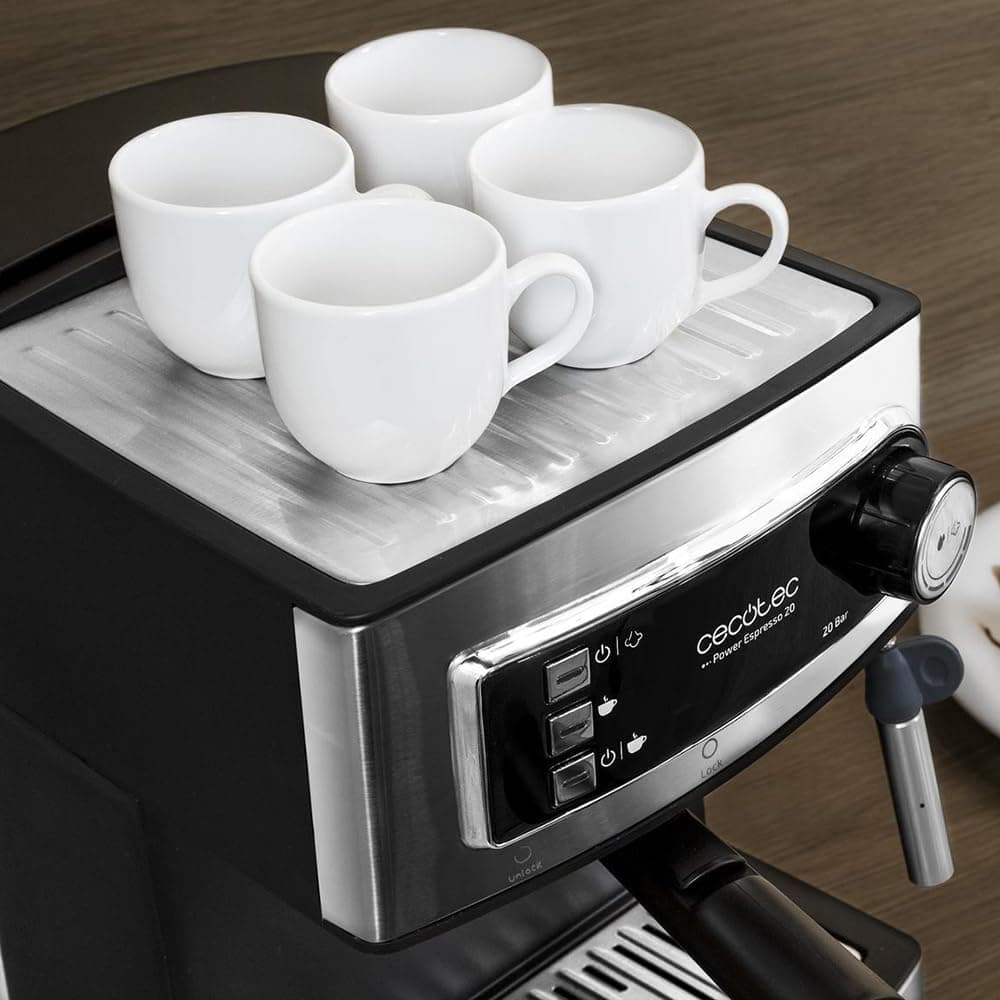 Cecotec Cafetera Express Manual Power Espresso 20. 850W, Presión 20 Bares, Depósito de 1,6L, Brazo Doble Salida, Vaporizador, Superficie Calientatazas, Acabados en Acero Inoxidable — view 3