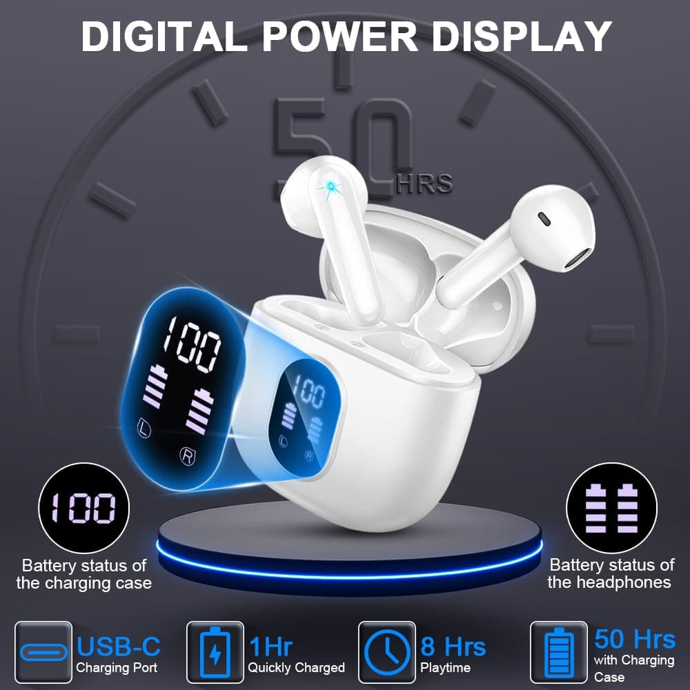 Auriculares Inalambricos, Auriculares Bluetooth 5.4 HiFi Estéreo, 50H Cascos Inalambricos Bluetooth con 4 HD Mic,2024 Audifonos Inalambricos Cancelacion de Ruido ENC/Pantalla LED/IP7 Impermeable/USB-C — view 4