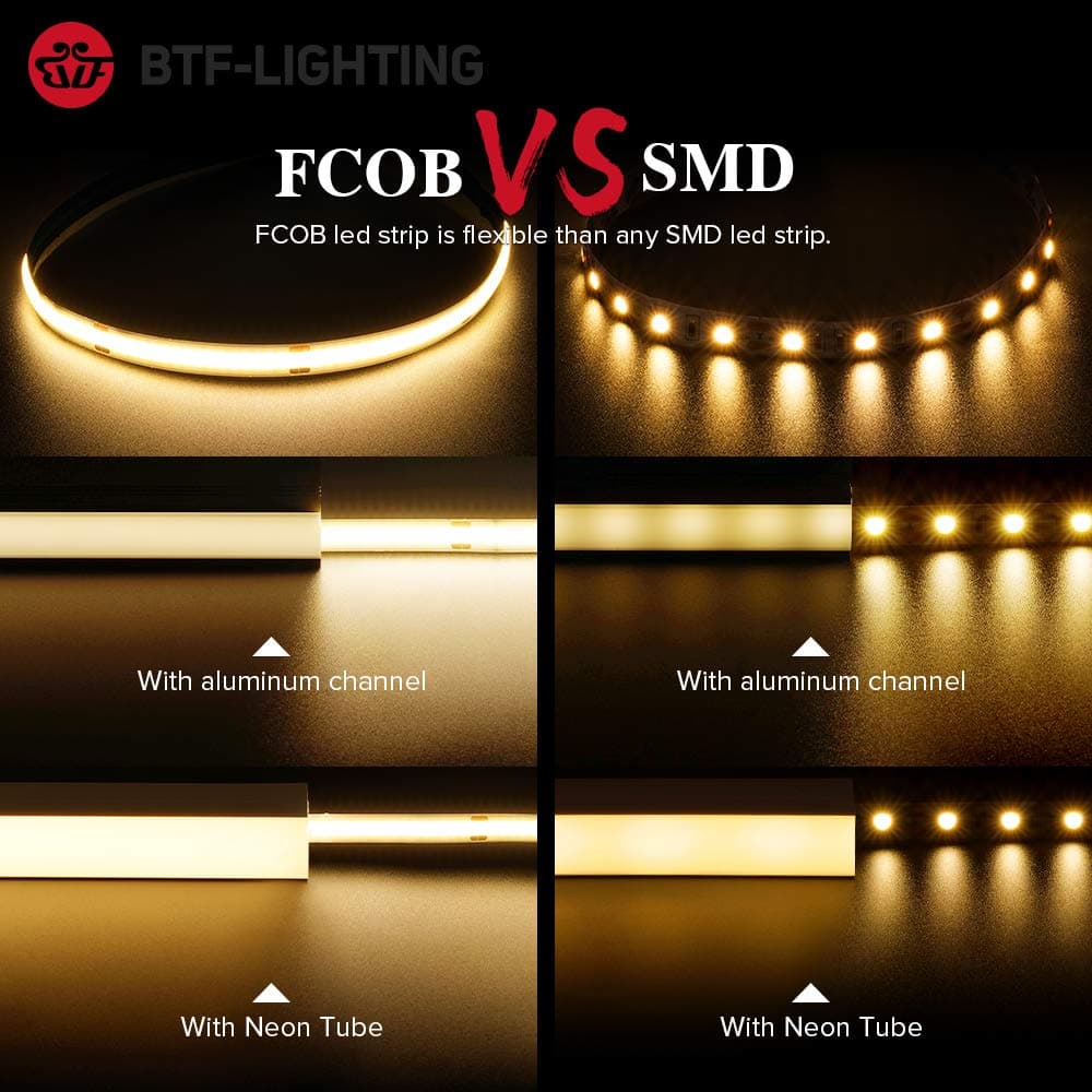 BTF-LIGHTING COB LED Strip Light 5M FCOB 336LEDs/M Flexible High Density Warm White 12V 8mm Width Dimmable Light Uniformity LED Tape for Bedroom Kitchen Home Interior Decoration(Only LED Strip) — view 2