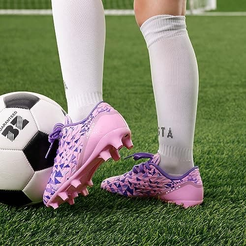 DREAM PAIRS Boys Girls Soccer Cleats Kids Football Shoes,Size 1 Little Kid,Pink/Purple,HZ19003K