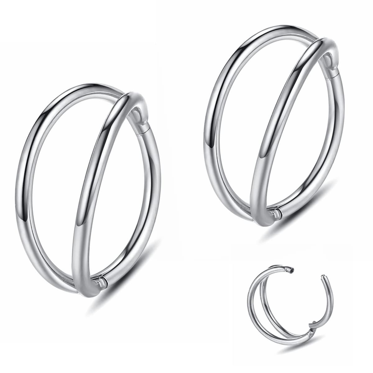 Yrogcu 20G 18G 16G 14G Single/Double Hoop Stainless-Steel Seamless-Hinged-Piercing Segment-Clicker Nose-Ring-Hoop : Diameter 6mm 8mm 10mm 12mm Cartilage Earrings — view 58