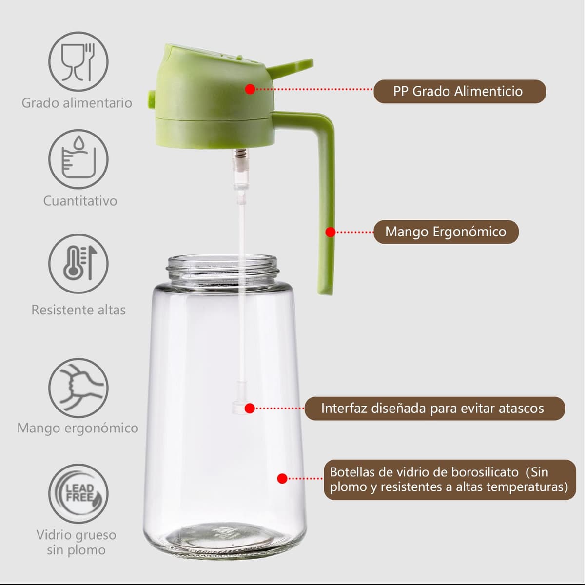 SWEET VIEW 470ml 2 en 1 Dispensador de Aceite y Pulverizador de Aceite, Vertedor Dispensador de Aceite de Oliva para, Cocina, Cocinar,Freidora de Aire,Ensalada, Barbacoa (Verde) — view 5