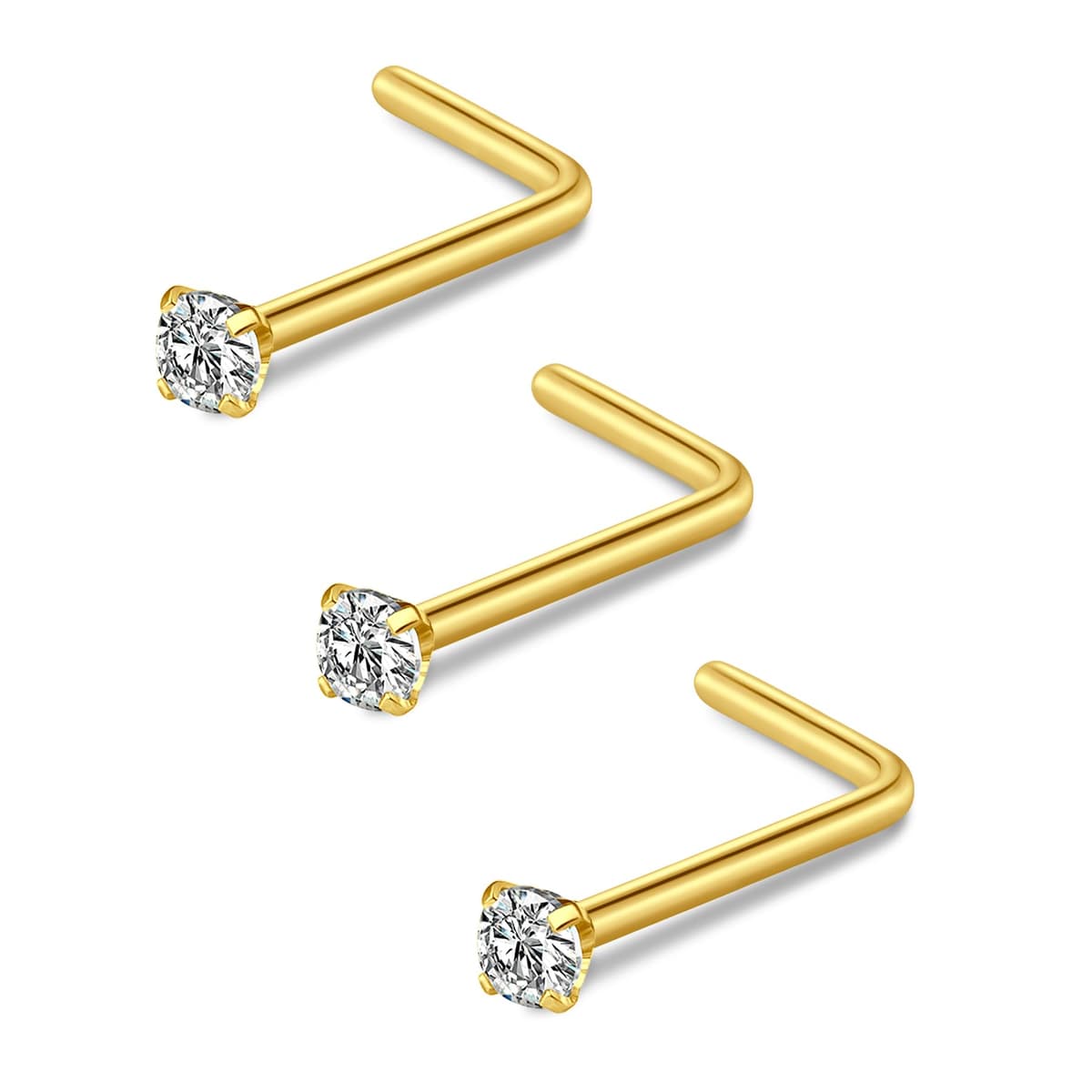 FECTAS Nose Stud L Shape Nose Ring Stud Nose Bar 18G 20G 1.5mm 2mm 2.5mm 3mm L Shaped Nose Piercing Jewellery Stainless Steel Clear Pink Blue Round Star Heart Diamond Silver Gold Black — view 10