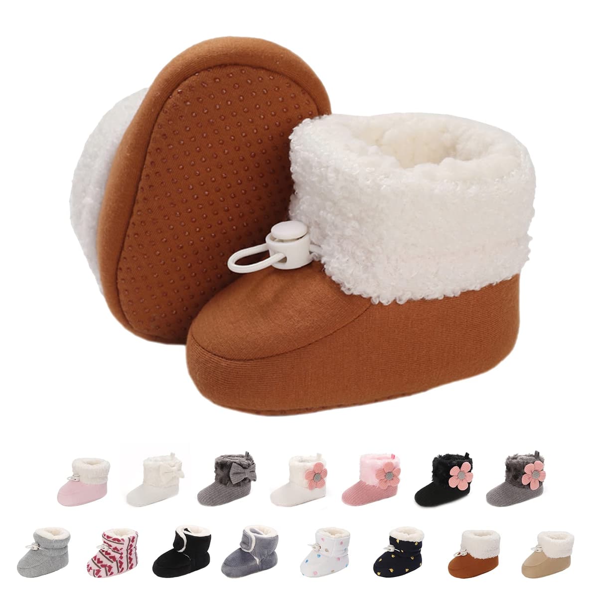 Baby Winter Warm Fleece Bootie, Newborn Non-Slip Soft Sole Winter Shoes Sock Shoes Cute Adjustable Crawling Shoes Prewalker Boots for Girls Boys Toddler 0-18 Months — view 16