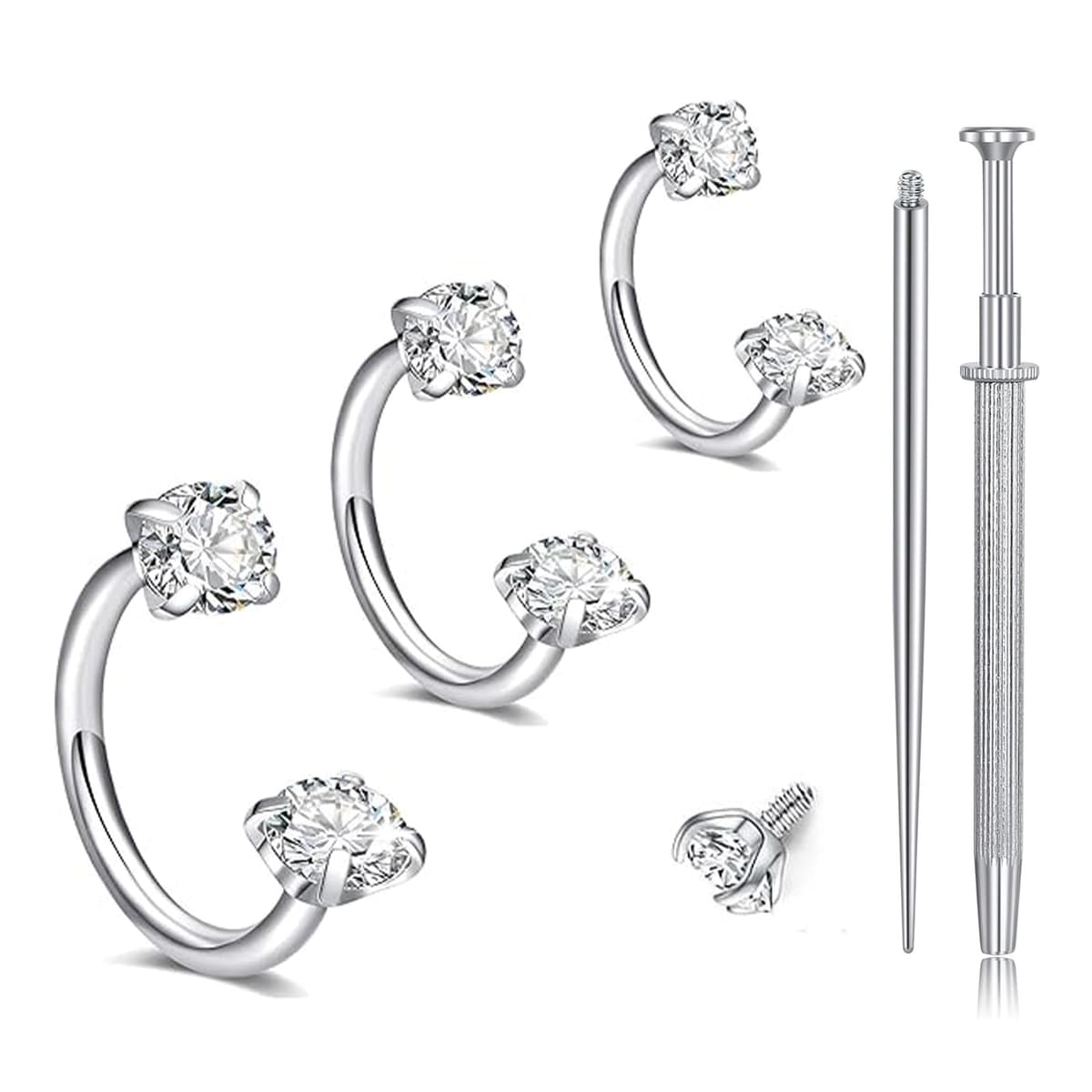 Nymora Anillo de Nariz de Plata 18G 3 Piezas (6mm 7mm 8mm) Piercing de Herradura de Circonio, Anillo de Piercing de Labios y Anillo de Helix con Herramienta de Agarre para Mujeres