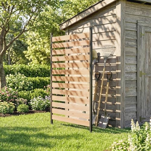 Outsunny Outdoor Privacy Screen Panel, 38" x 76" No Dig Space Divider with Fir Wood Planks and Aluminum Posts for Patio Backyard, Great to Hide Trash Cans, Air Conditioner Fence — view 8