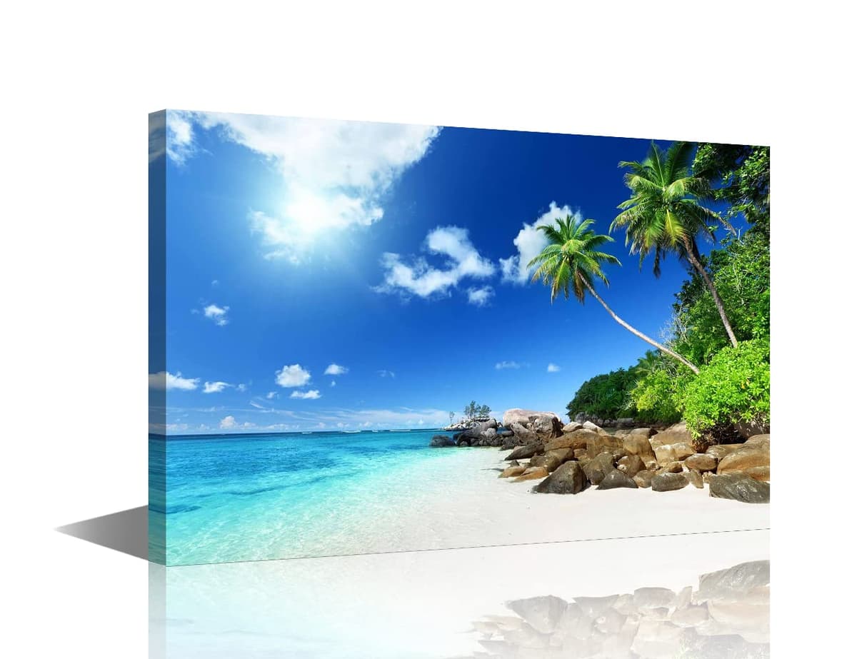 TISHIRON Wall Art Sandy Beach Sunrise Pictures Painting on Canvas Wall Art Modern Framed Seaside Canvas Prints Ready To Hang(24X16in) — view 37