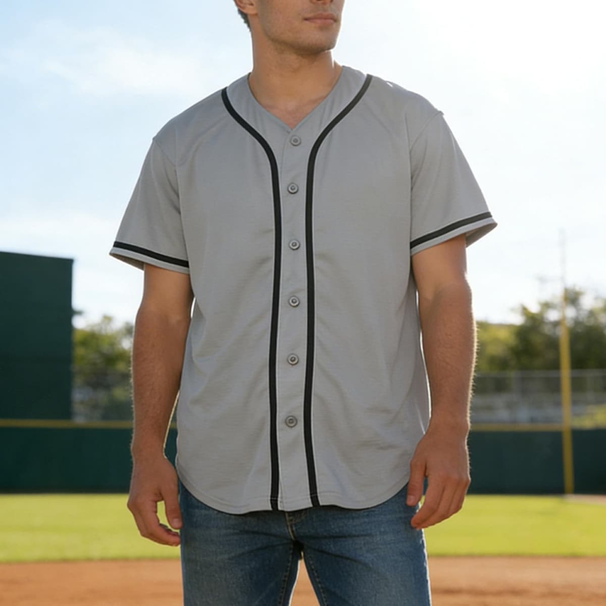 Camiseta de béisbol en blanco, camiseta casual de manga corta con botones