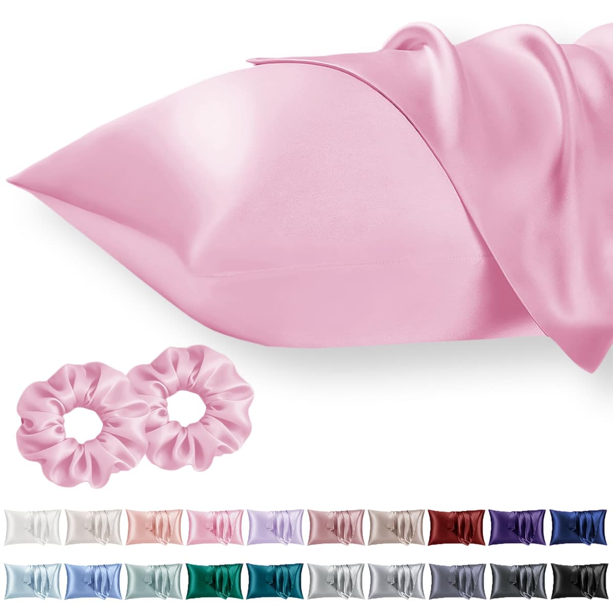 Vielit 2 Pack Satin Pillowcase for Hair and Skin Cooling,Soft as Silk Pillowcase for Hair and Skin,Easier Care than Silk Pillow Case Beige 50x75cm Gifts for Women Envelope & 2 Scrunchies — view 45