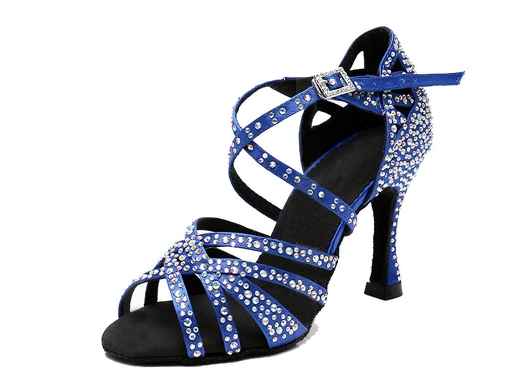 Sandalias de baile moderno latino con correa cruzada para mujer, con diamantes de imitación de tango social, bailes, Tacón marrón de 9 cm. — view 28