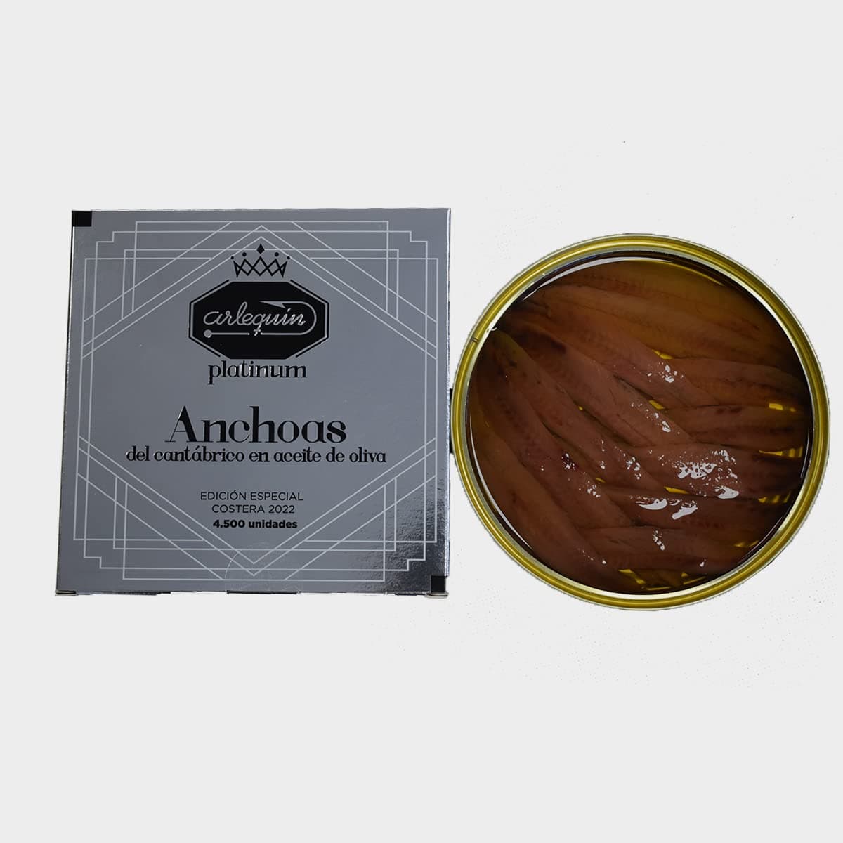 ARLEQUIN Serie Platinum Anchoa del Cantábrico, Elaborada a Mano en Santoña, en Aceite de Oliva (4 Latas (440 grs y 48 Filetes) — view 3