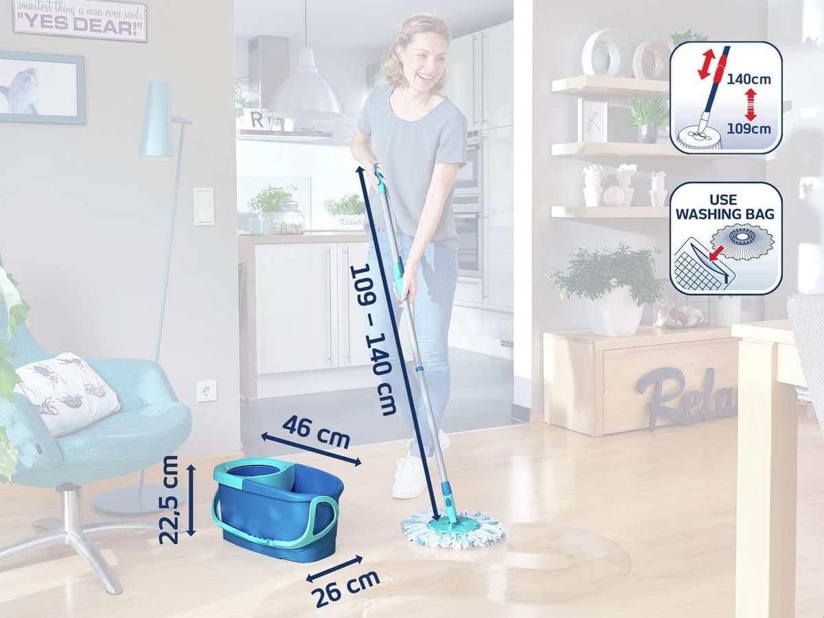 Leifheit Set de fregona rotatoria Clean Twist Disc Mop Ergo 2.0, fregona giratoria con cabezal Micro Duo, set de limpieza en húmedo — view 7