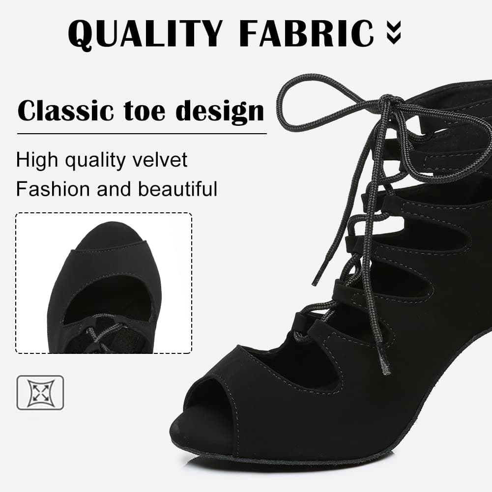 RUYBOZRY Botas de Baile Latino Mujer Botines Punta Abierta con Cordones Zapatos de Baile de Salon,Modelo YCL456 — view 2