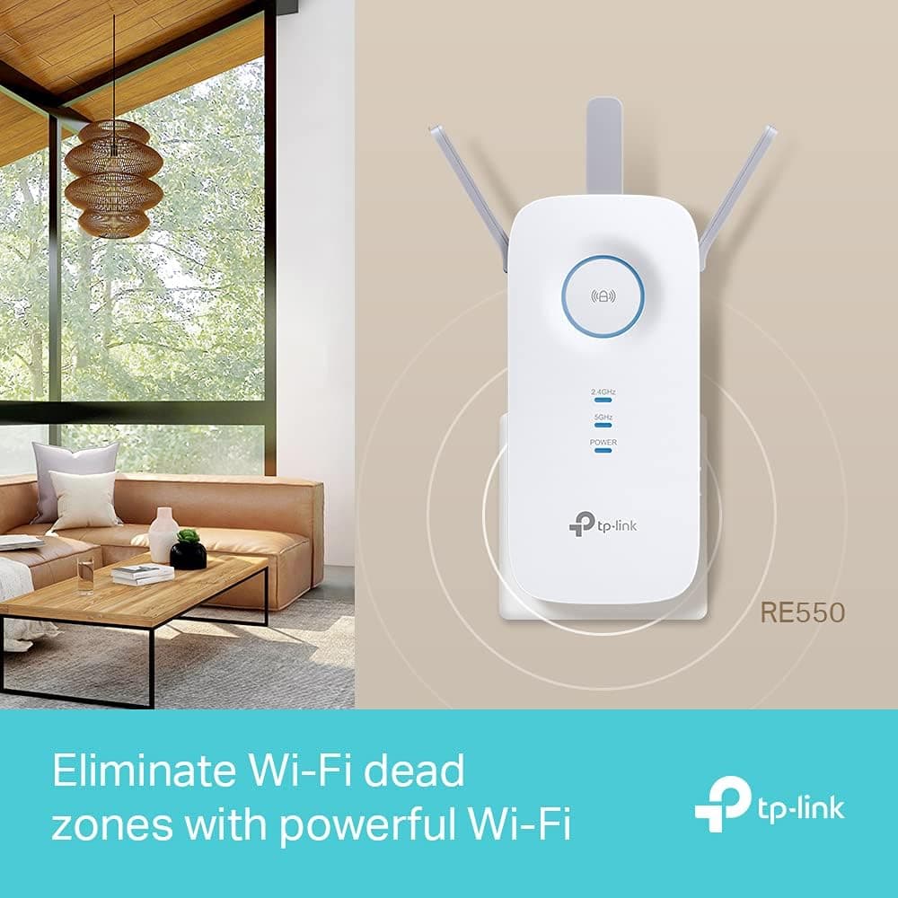 TP-Link RE550 AC1900 WiFi Extender Booster, Dual Band WiFi Booster, 3 Antennas, Gigabit Ethernet Port, Intelligent Monitor, AP Mode, APP Control, Ultimate Compatibility WiFi Mesh, Easy Setup — view 3