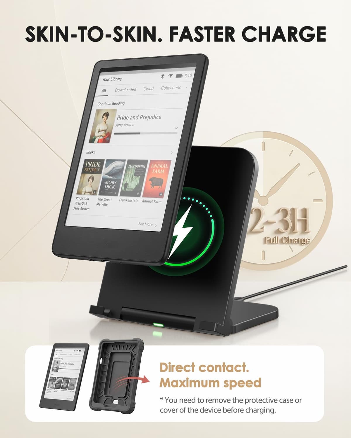 Doohoeek Foldable Wireless Charging Dock for Kindle Paperwhite Signature (2022/2024), Colorsoft & Galaxy Ebook – Compact Charger Station with Adjustable Angle, Auto‑Stop Safety — view 3