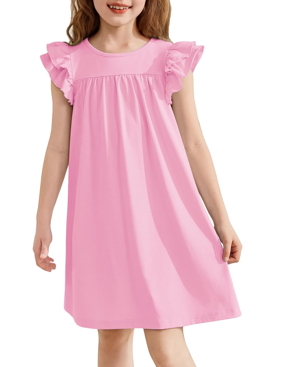 Arshiner Camisón para Niña con Mangas Volantes Vestido de Dormir para Niñas Verano Pijama de Manga Corta Cuello Redondo 5-14 Años — view 9
