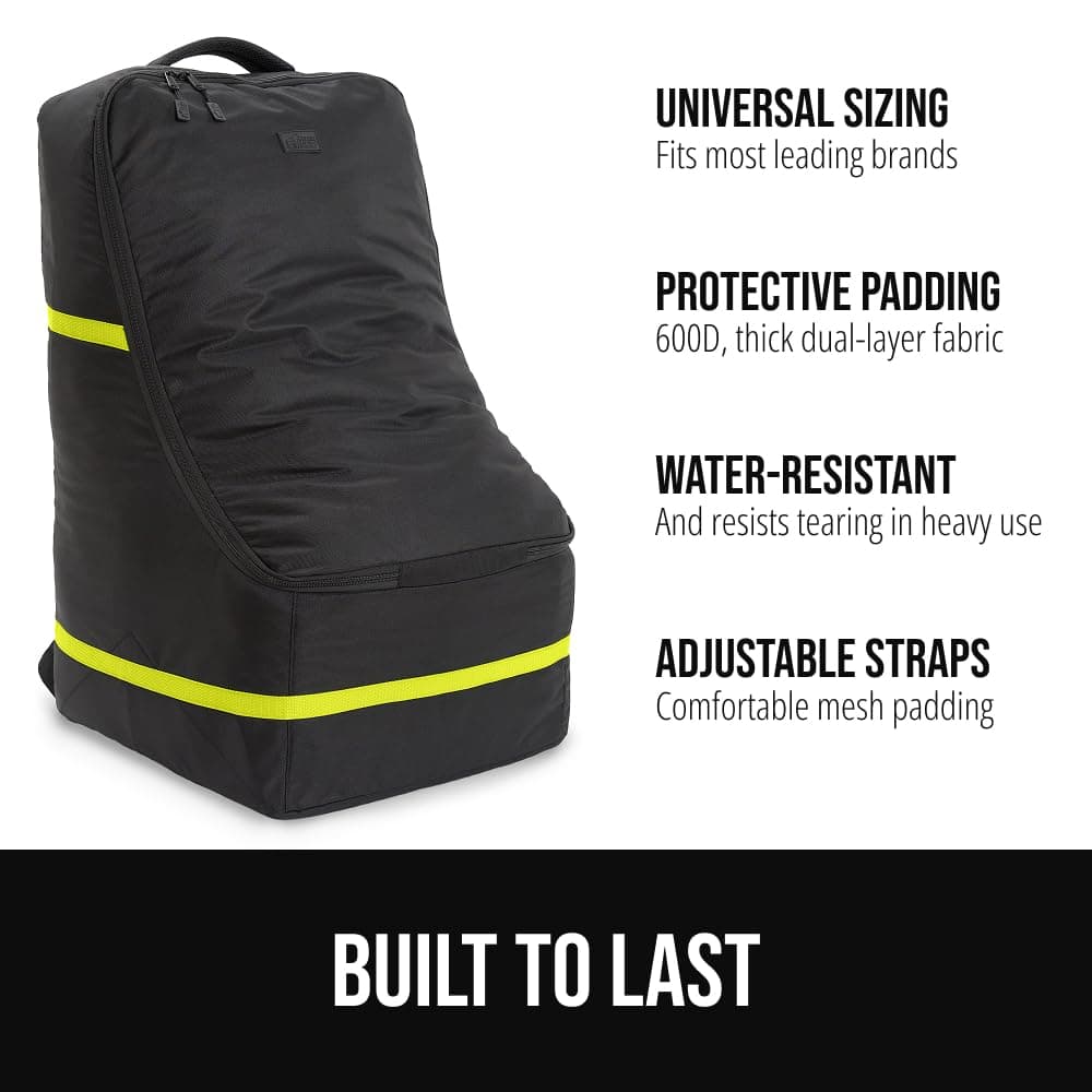 GORILLA GRIP Tear and Water Resistant Padded Car Seat Travel Bag for Airplane and Airport, Universal Fit Baby Carseat Bags, Holds Up to 50lbs, Handle & Shoulder Straps, Air Gate Check Carrier, Yellow — view 2
