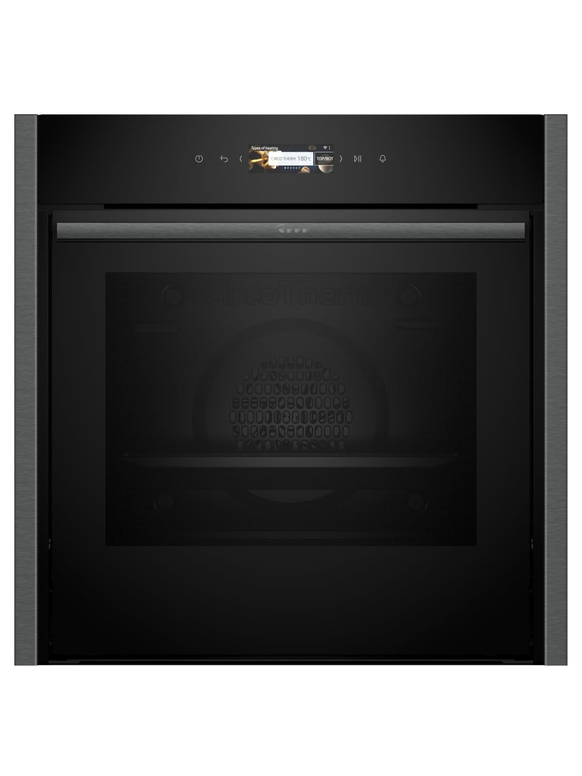 NEFF N70 B54CR71G0B Slide and Hide Single Oven with Pyrolytic Self Cleaning, CircoTherm, 3.7" Full Touch Display, Soft Open, Integrated, 60 x 60cm, Graphite Grey