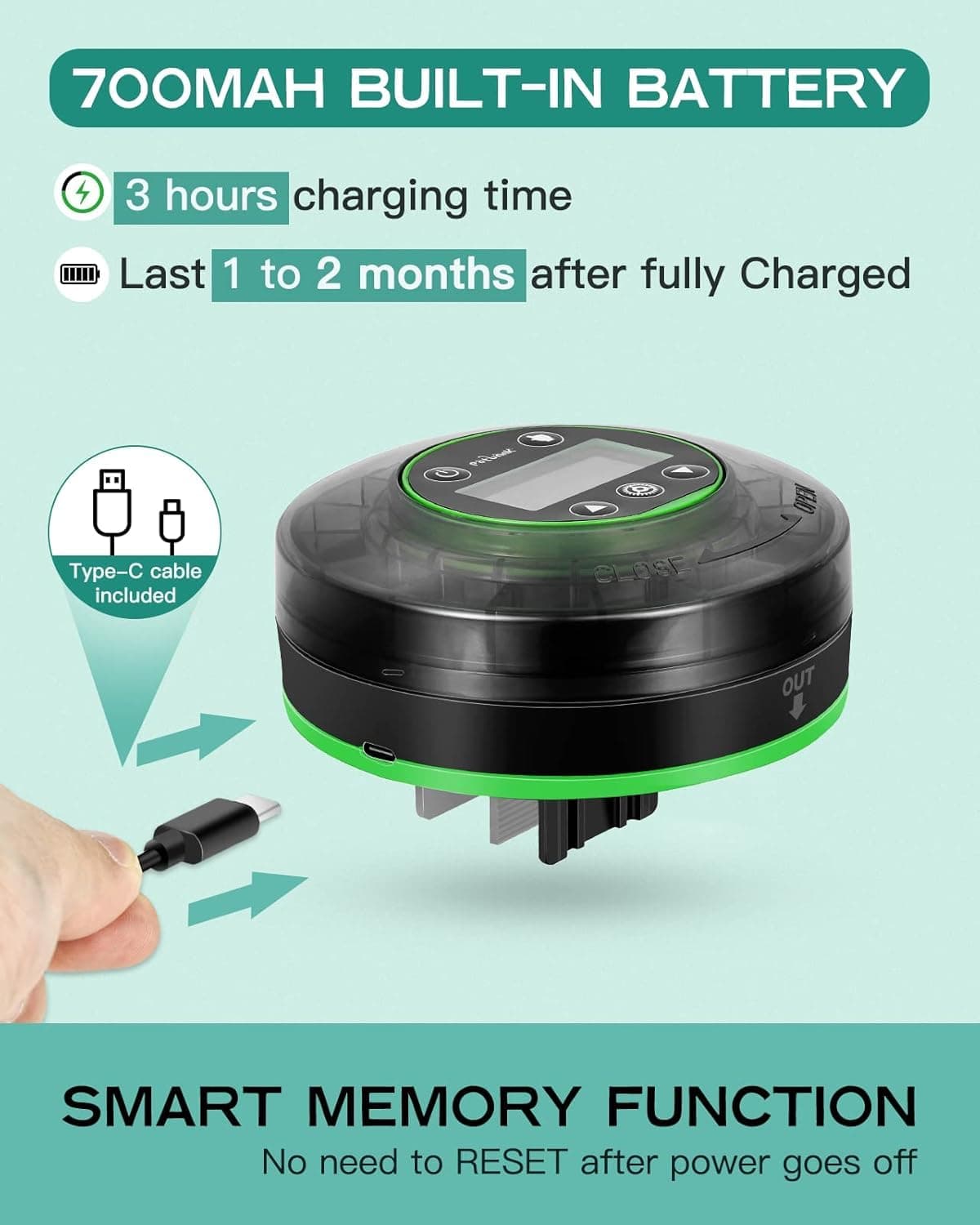 Alimentador Automático de Peces para Acuario, Dispensador Automático de Comida con Temporizador, Alimentador con Temporizador Recargable, con Cable USB, Pantalla LCD — view 5