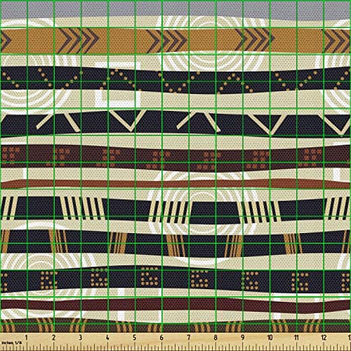 Ambesonne Abstract Fabric by The Yard Ethnic Style Geometric Forms Striped Pattern on Bold Earth Tones Decorative Material for Modern Farmhouse Decor Upholstery and Home Accents 1 Yard Orange Cream