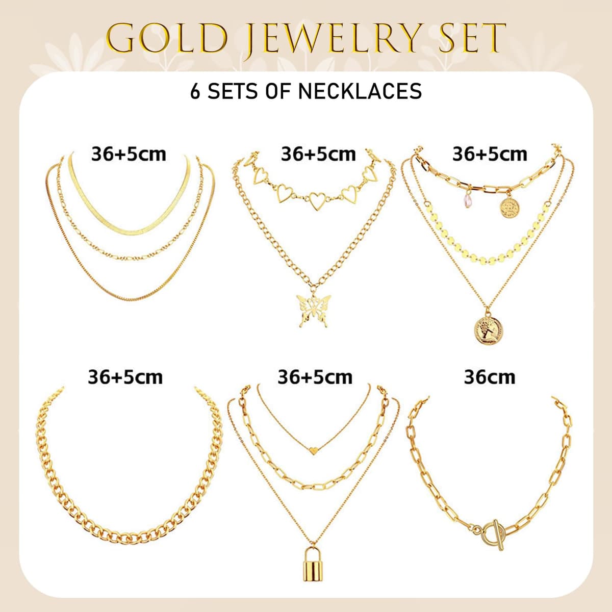Joyas de Mujer - Set de 18 Piezas: Brazalete Dorado, Cadena y Collar Oro, Gargantilla y Choker Dorado, Bisutería, Joyería y Colgante para Mujeres, Oro — view 2