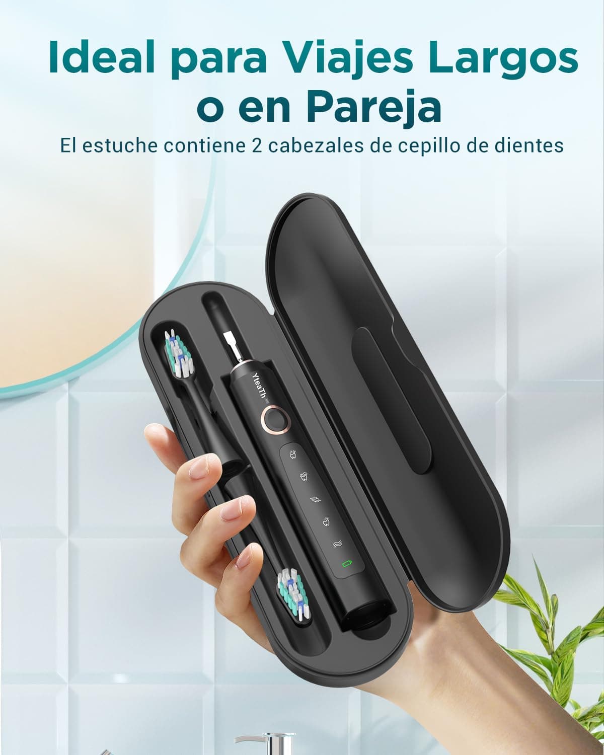 Cepillo de Dientes Eléctrico Sónico para Adultos - Cepillo Electrico Sónico con 8 Cabezales y Estuche de Viaje, 5 Modos, IPX7 Impermeable, Cepillo Dientes Electrico de Viaje Recargable, Negro — view 5