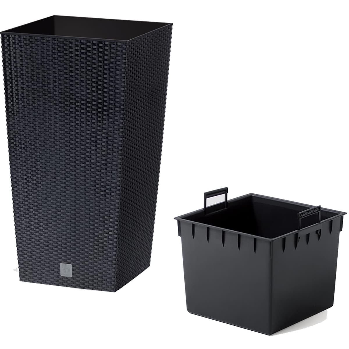 Macetero de ratán Prosperplast 26.6 L Sembradora de antracita Interior exterior con caja interior resistente a la intemperie, negro, 26.5 x 26.5 x 50 cm, DRTS265-S433 — view 5
