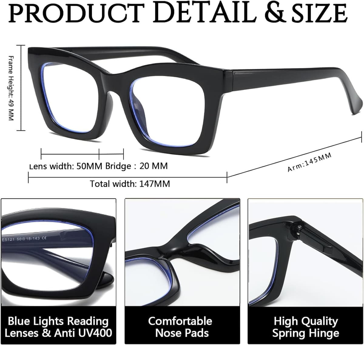 Hubeye Gafas de lectura para Mujeres de Moda Anteojos de lectura con Bisagra de resorte ultraligeras anti luz azul (Negro+Verde, 1.25) — view 2