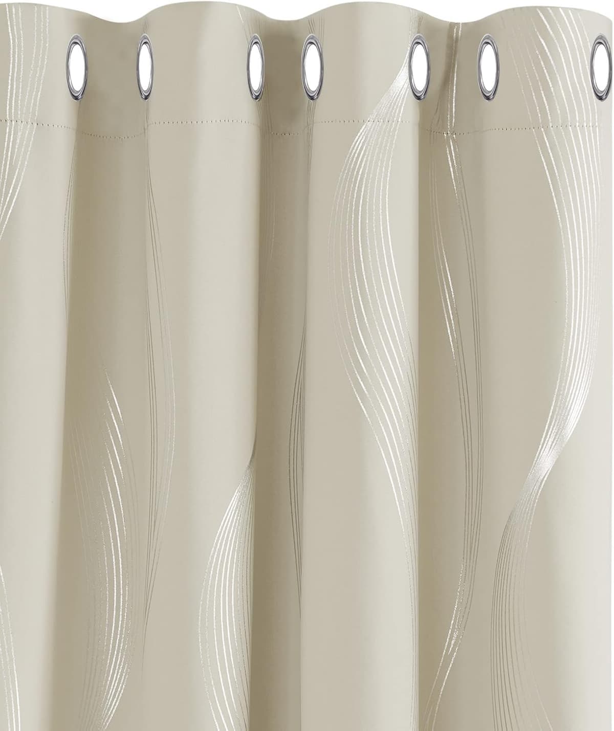 Deconovo Grey Blackout Curtains for Living Room 72 Drop Silver Wave Line Foil Printed Blackout Curtains Thermal Insulated Curtains Eyelet Curtains for Baby Nursery 46 x 72 Inch Light Grey Two Panels — view 38