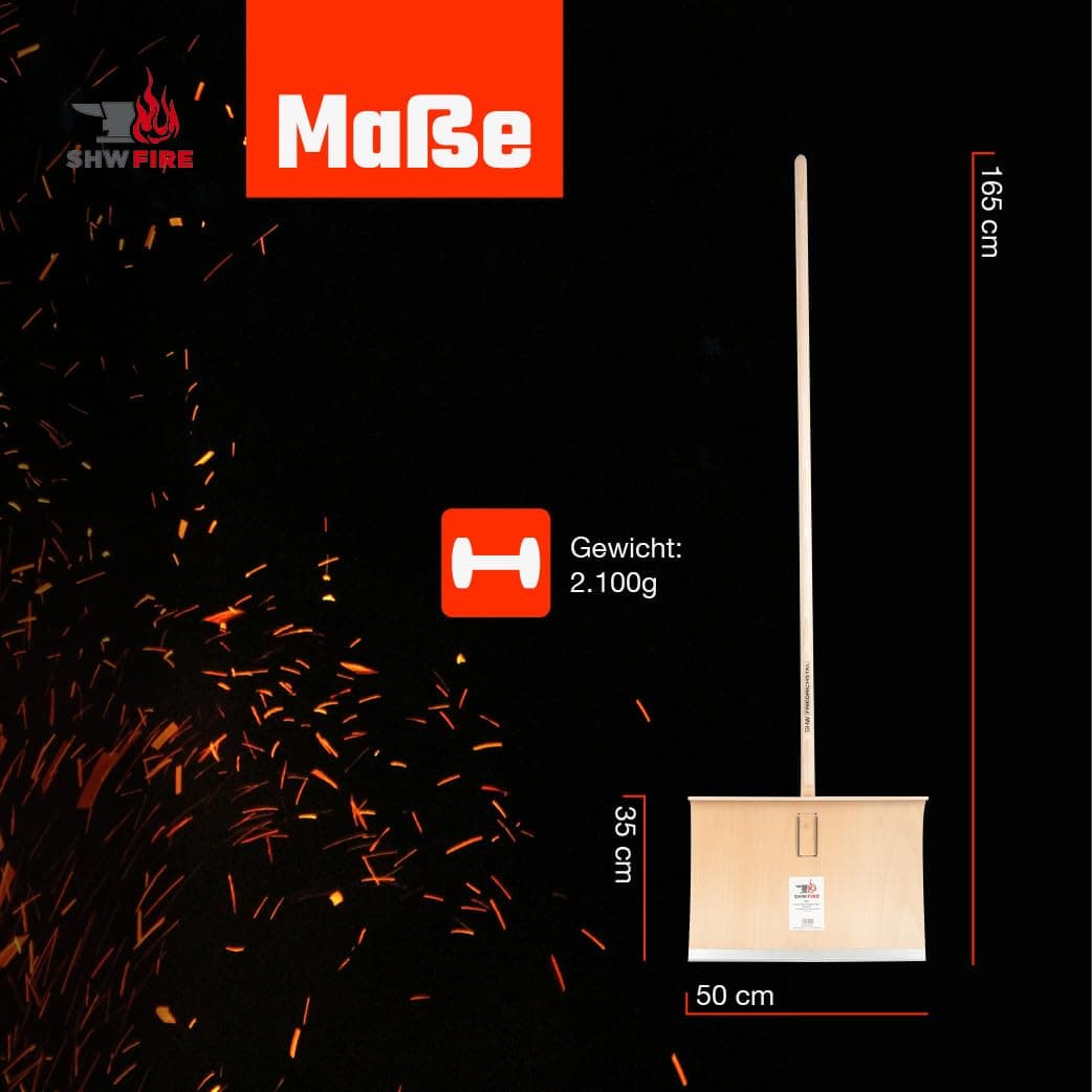 SHW-FIRE Pala quitanieves con pala de 50 cm y mango ovalado de 150 cm, pala con 5 capas de madera contrachapada encolada con borde protector de aluminio, pala de nieve premium con mango de madera de — view 3