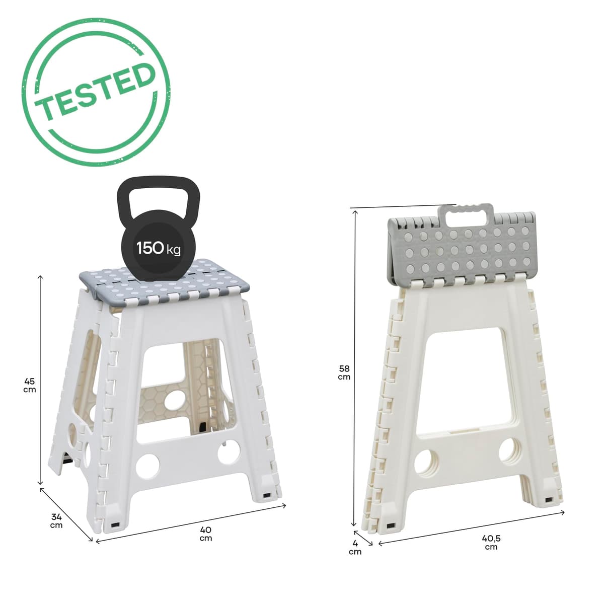 ARREGUI TB-022-G Taburete Plegable Cocina o Baño | Escalera Plegable Pequeña | Taburete Infantil | Banqueta Baño | Escalón Plegable para Adultos y Niños (hasta 150Kg) | 22 cm de Altura | Gris — view 13