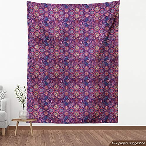 Lunarable Batik Fabric by The Yard, Eastern Droplet-Shaped Paisley Inspired Traditional Forms Vivid Colors Image, Decorative Fabric for Upholstery and Home Accents, 1 Yard, Purple Pink — view 3