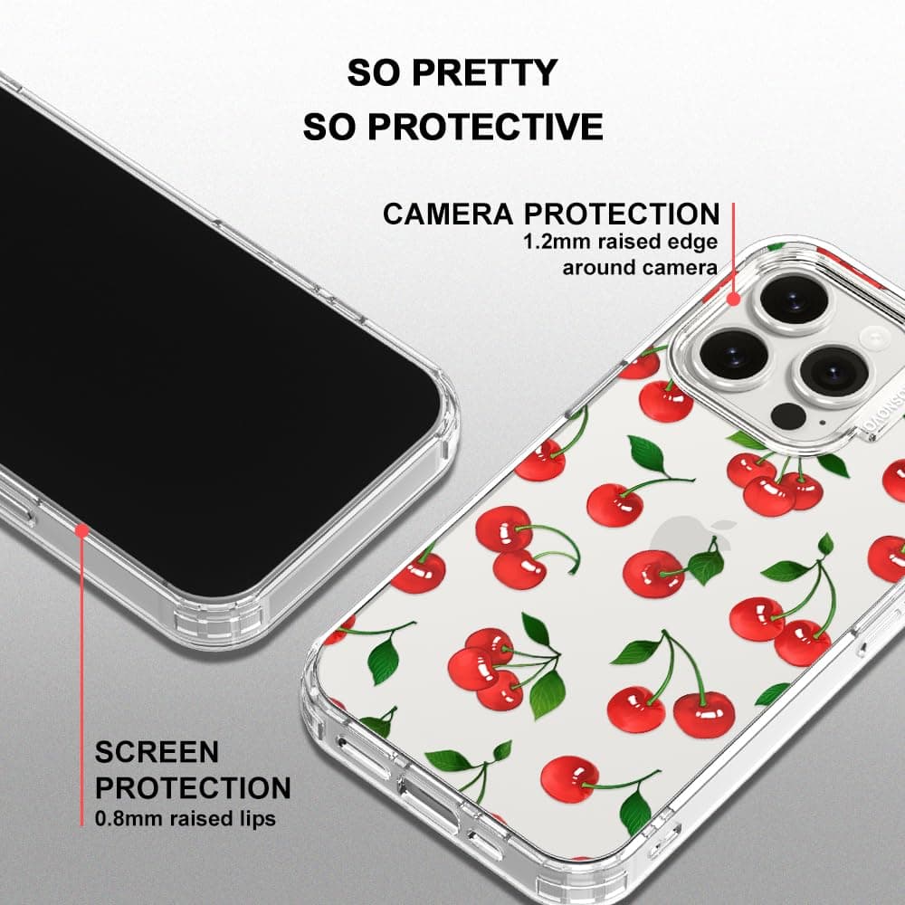 MOSNOVO Case for iPhone 15 Pro, [Buffertech 6.6ft Military-Grade Drop Protection] [Anti Peel Off Tech] Clear TPU Bumper Phone Case Cover Design - Cute Cherry — view 4