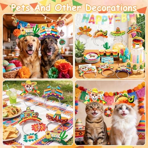 ZWLIYCHN 12Pcs Cinco de Mayo Sombrero Headbands Mexican Cardboard Headband Fiesta Head Topper for Mexican Party Supplies — view 5