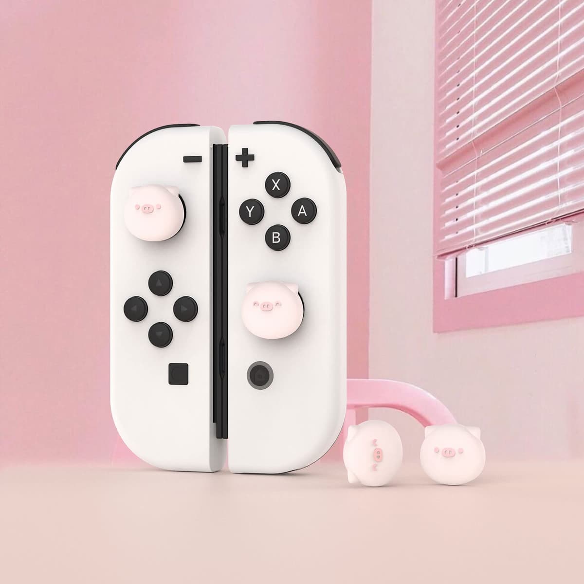 PlayVital Agarres para Pulgar para Nintendo Switch Joycon, Tapas de Joystick de Silicona, Thumb Grips para Switch/OLED/Lite, Protectores de Thumbstick (Cerdito-Rosa Milenario) — view 5