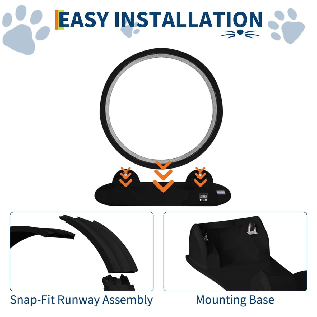 Rueda de Ejercicio para Gatos de Interior, diseño silencioso, Madera Natural Extra Grande, Pista alfombrada de 320 cm Desmontable con podómetro Inteligente, Ideal para Correr y Caminar — view 5