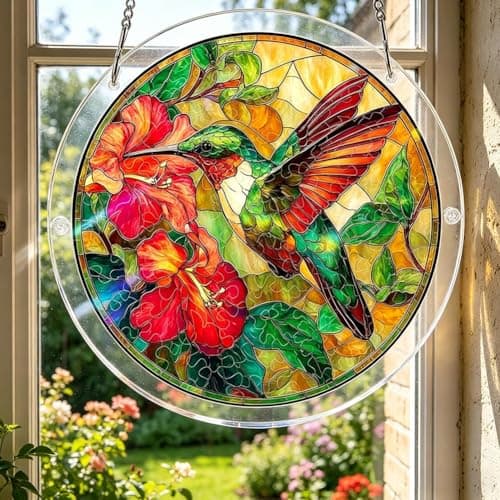 Hummingbird Acrylic Puzzle Suncatcher | 7.87" Stained Glass Style Window Hanging Kit | 83 Pcs DIY Jigsaw Puzzles Garden Decor for Women Mom Gift (Style A, OneSize) — view 5