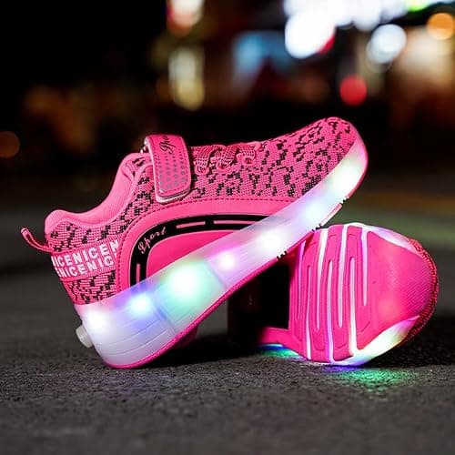 Ufatansy Roller Shoes Girls Boys USB Rechargeable Roller Skate Shoes Light Up Wheels Sneakers Kids(Red, 3 M US = CN 34) — view 2