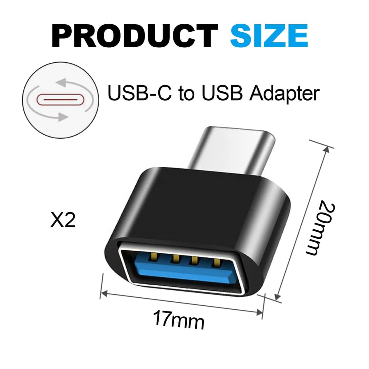 2 pcs USB-C to USB Adapter, USB Type-C Male to USB-A Female OTG Adapter Compatible with MacBook Pro, iPhone 15 Pro Max, Samsung Galaxy, iPad, Dell XPS, and More,Black — view 2