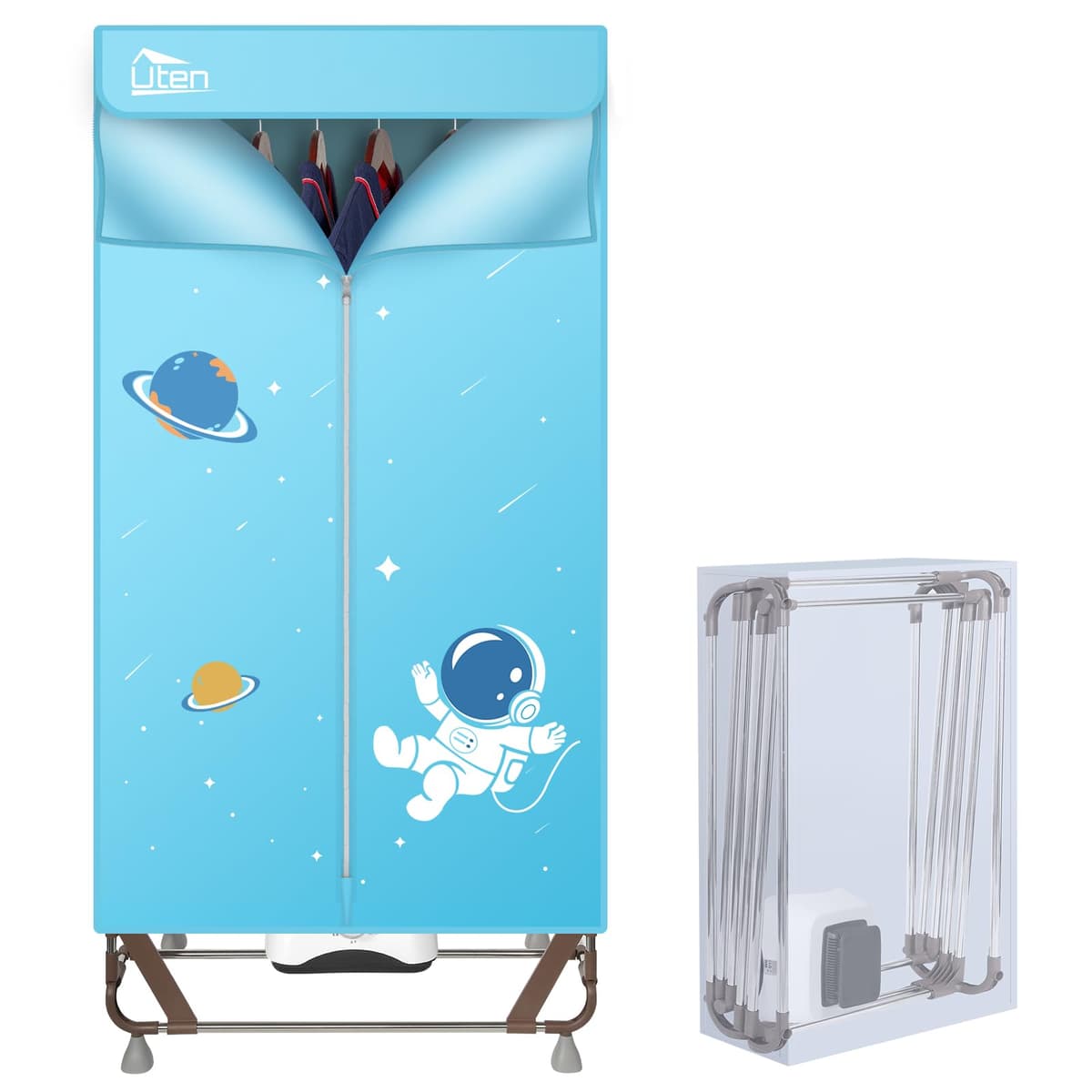 Uten Secadora de Ropa Eléctrica Portátil 1.7m, 1500W Secadora Plegable, Instalación y Almacenamiento Rápido, Capacidad de 15kg, Temporizador de 180 Min y Función de Calefacción PTC, Reducción de Ruido — view 9